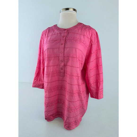 Talbots Tops - NWT Talbots Pink Eyelet Button Cotton Blouse Sheer Crochet Plus Size 3X Top